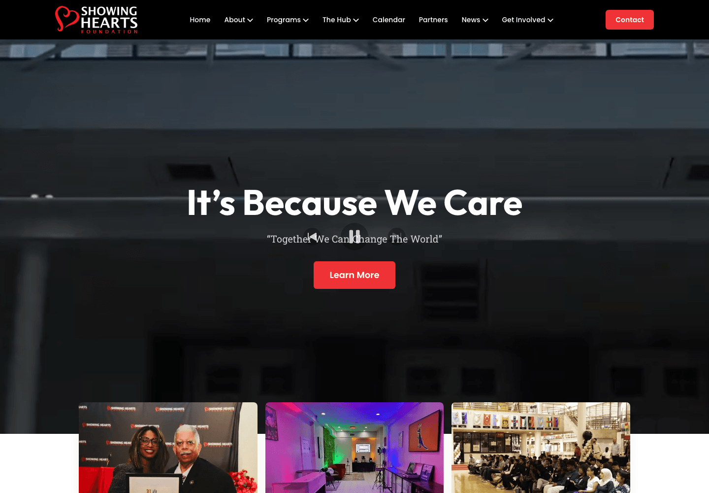 Screenshot of showinghearts.org, designed and built by NPOBO